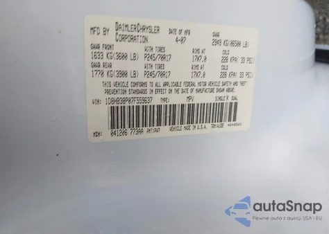 2007 Dodge Durango Sxt z USA, uszkodzony, nr VIN 1D8HB38P07F559637